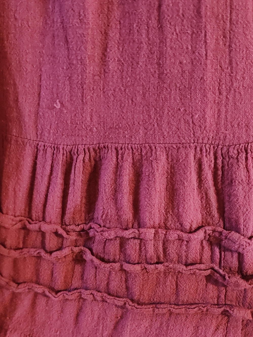 Boho Peasant Dress Brick Red Slub Puff Sleeve Ruffled Tiers Victorian Ren Fair S - Picture 14 of 16